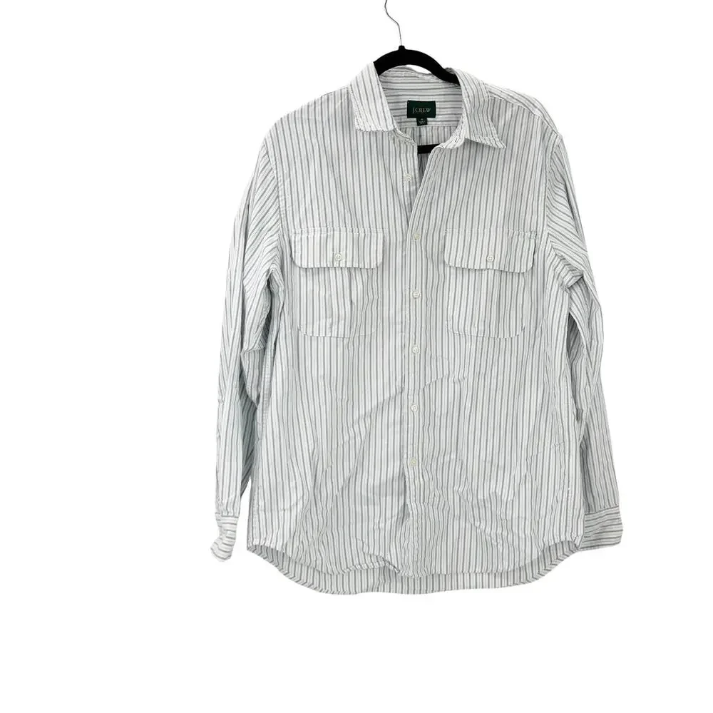 J. Crew Classic Oxford Two-Pocket Work Shirt Eric Stripe White Blue Size M